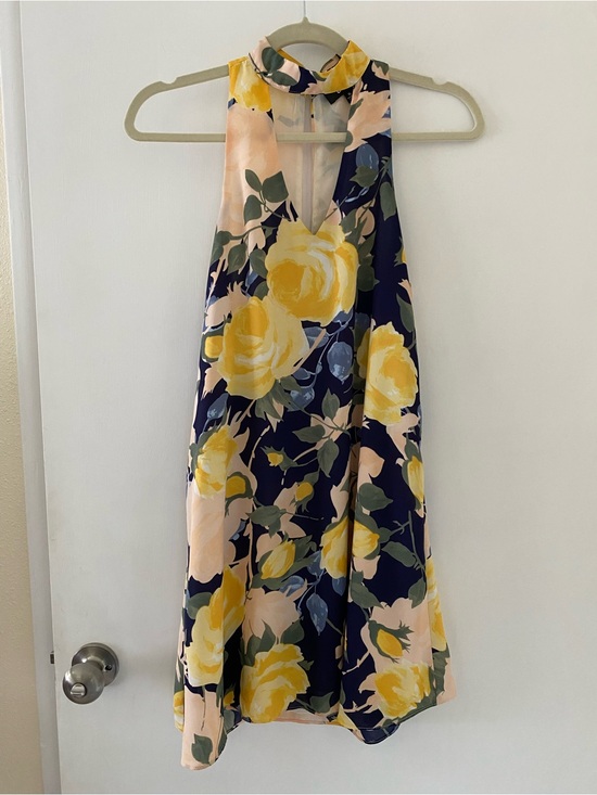 Lulus Dresses & Skirts - Lulu's Navy Floral Halter Mini Dress with Yellow Roses